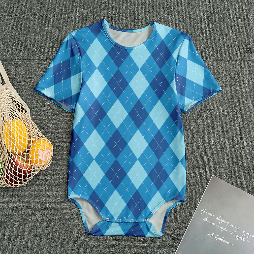 Blue Argyle Pattern Print Men's Bodysuit