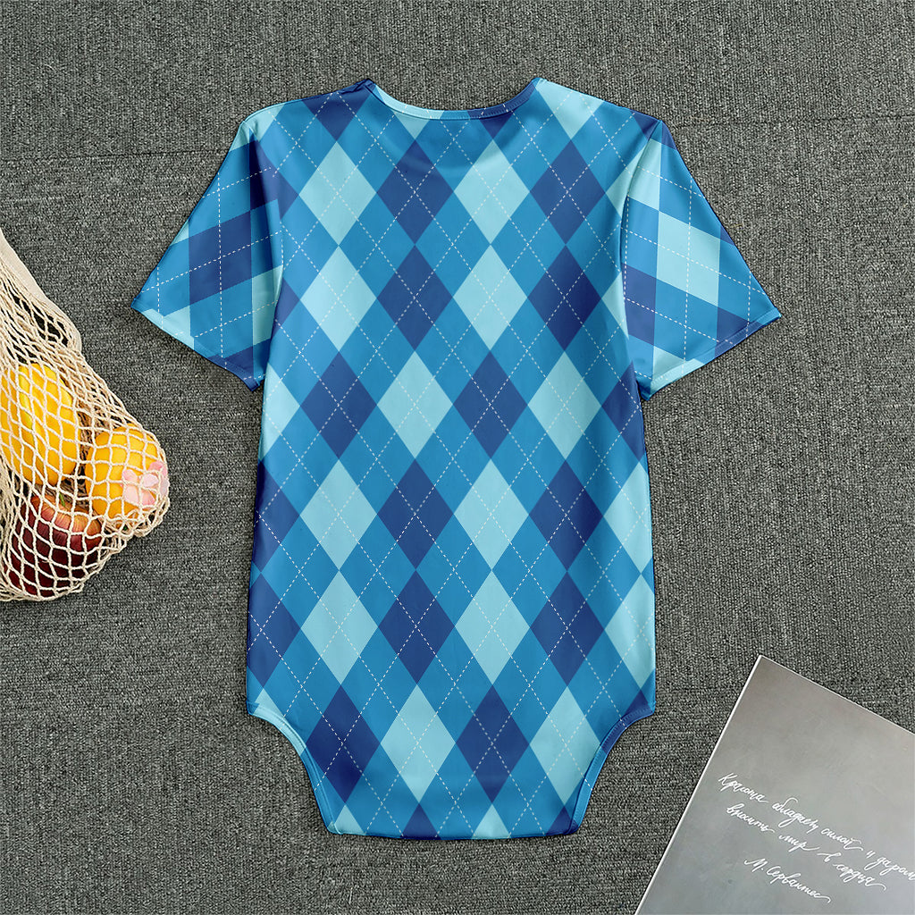 Blue Argyle Pattern Print Men's Bodysuit