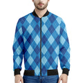 Blue Argyle Pattern Print Men's Bomber Jacket