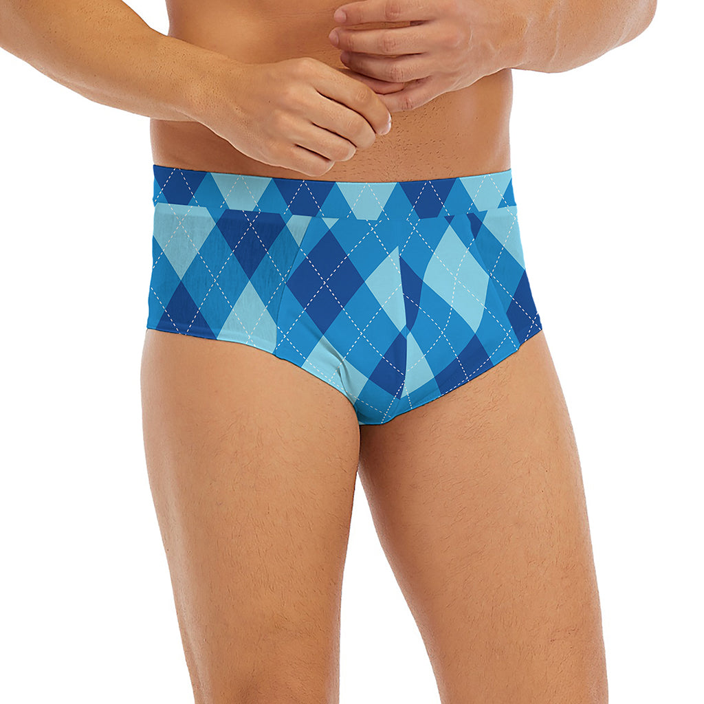 Blue Argyle Pattern Print Men's Briefs