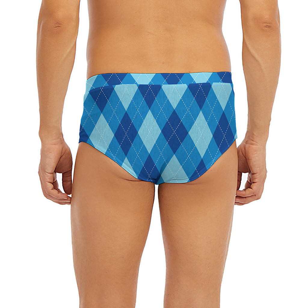 Blue Argyle Pattern Print Men's Briefs