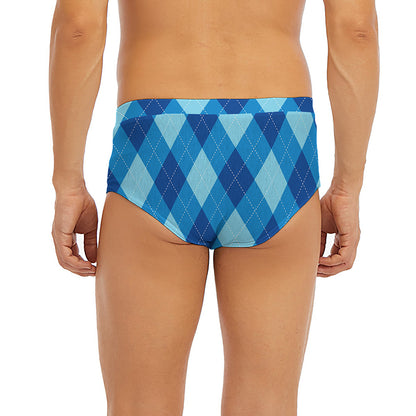 Blue Argyle Pattern Print Men's Briefs