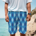 Blue Argyle Pattern Print Men's Cargo Shorts