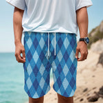 Blue Argyle Pattern Print Men's Cargo Shorts