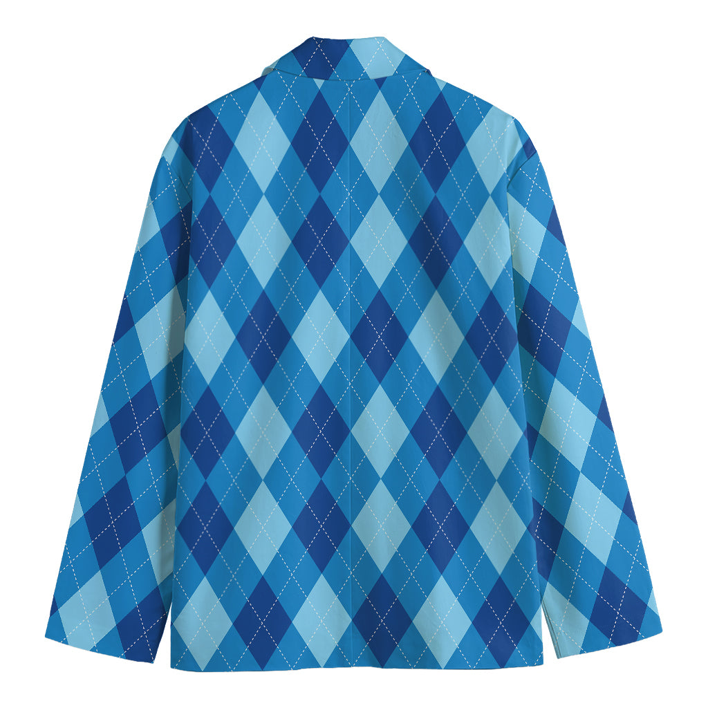 Blue Argyle Pattern Print Men's Cotton Blazer
