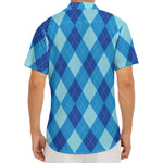 Blue Argyle Pattern Print Men's Deep V-Neck Shirt