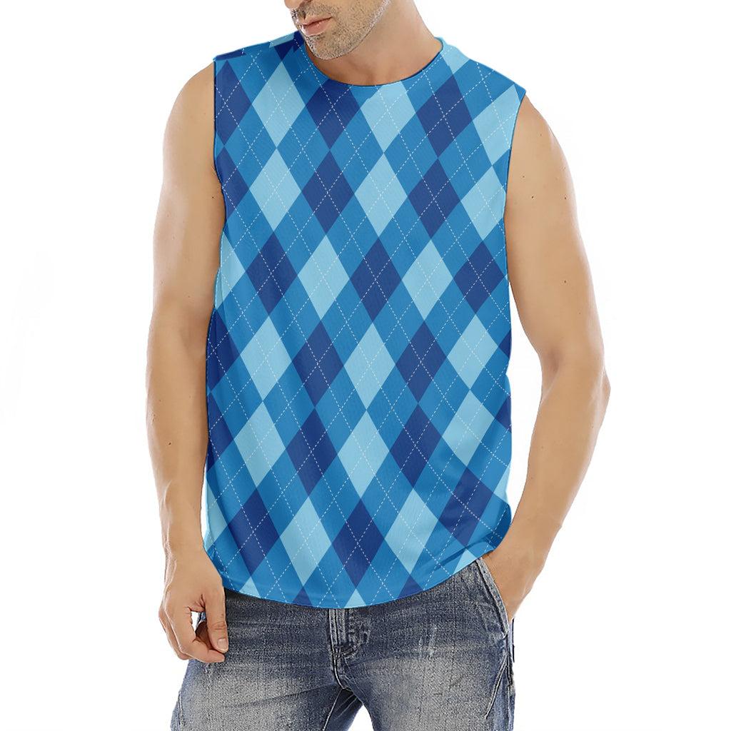 Blue Argyle Pattern Print Men's Fitness Tank Top
