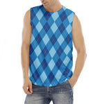 Blue Argyle Pattern Print Men's Fitness Tank Top