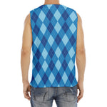 Blue Argyle Pattern Print Men's Fitness Tank Top