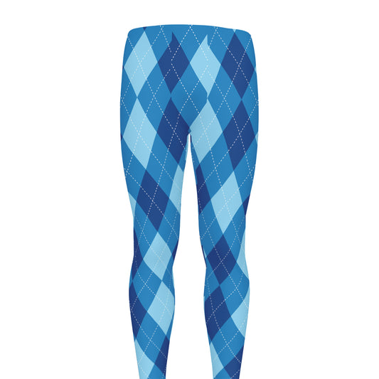 Blue Argyle Pattern Print Men's leggings