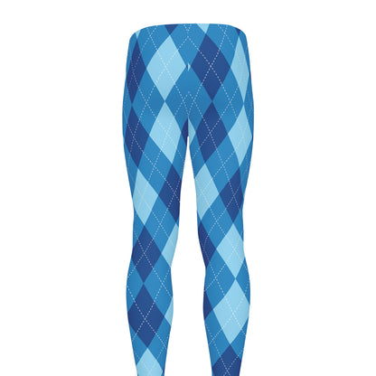 Blue Argyle Pattern Print Men's leggings