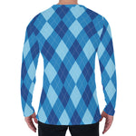 Blue Argyle Pattern Print Men's Long Sleeve T-Shirt