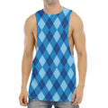 Blue Argyle Pattern Print Men's Muscle Tank Top