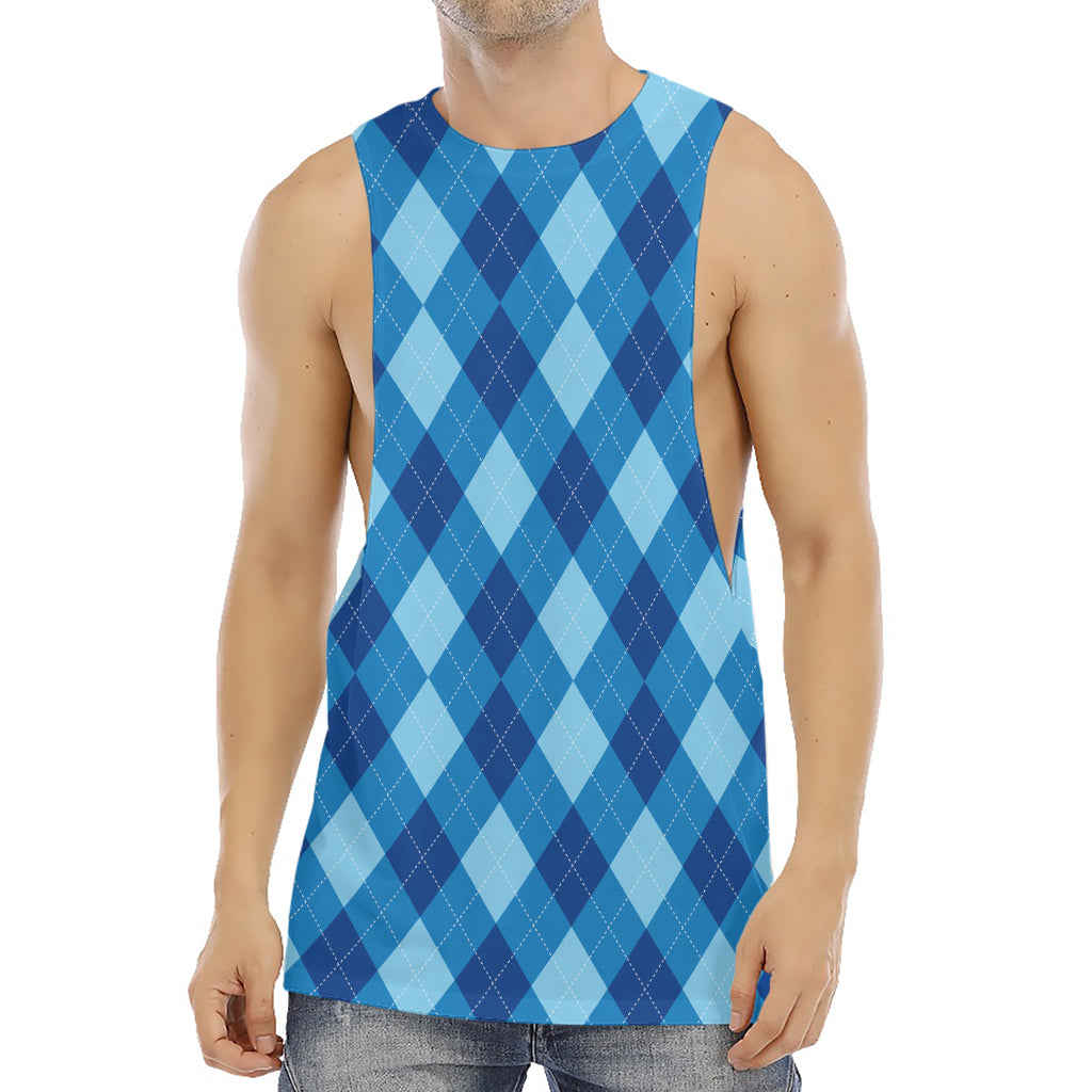 Blue Argyle Pattern Print Men's Muscle Tank Top