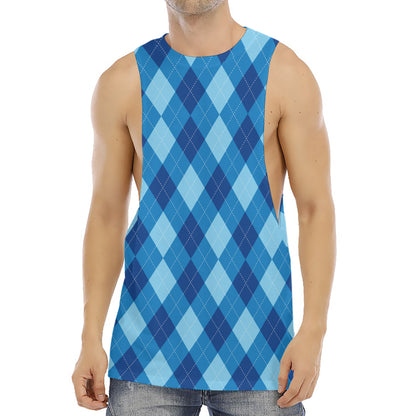 Blue Argyle Pattern Print Men's Muscle Tank Top