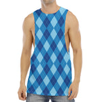 Blue Argyle Pattern Print Men's Muscle Tank Top