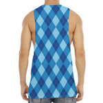 Blue Argyle Pattern Print Men's Muscle Tank Top