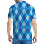 Blue Argyle Pattern Print Men's Polo Shirt