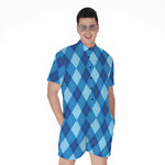 Blue Argyle Pattern Print Men's Rompers