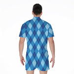 Blue Argyle Pattern Print Men's Rompers