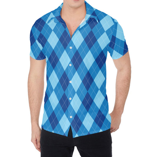 Blue Argyle Pattern Print Men's Shirt