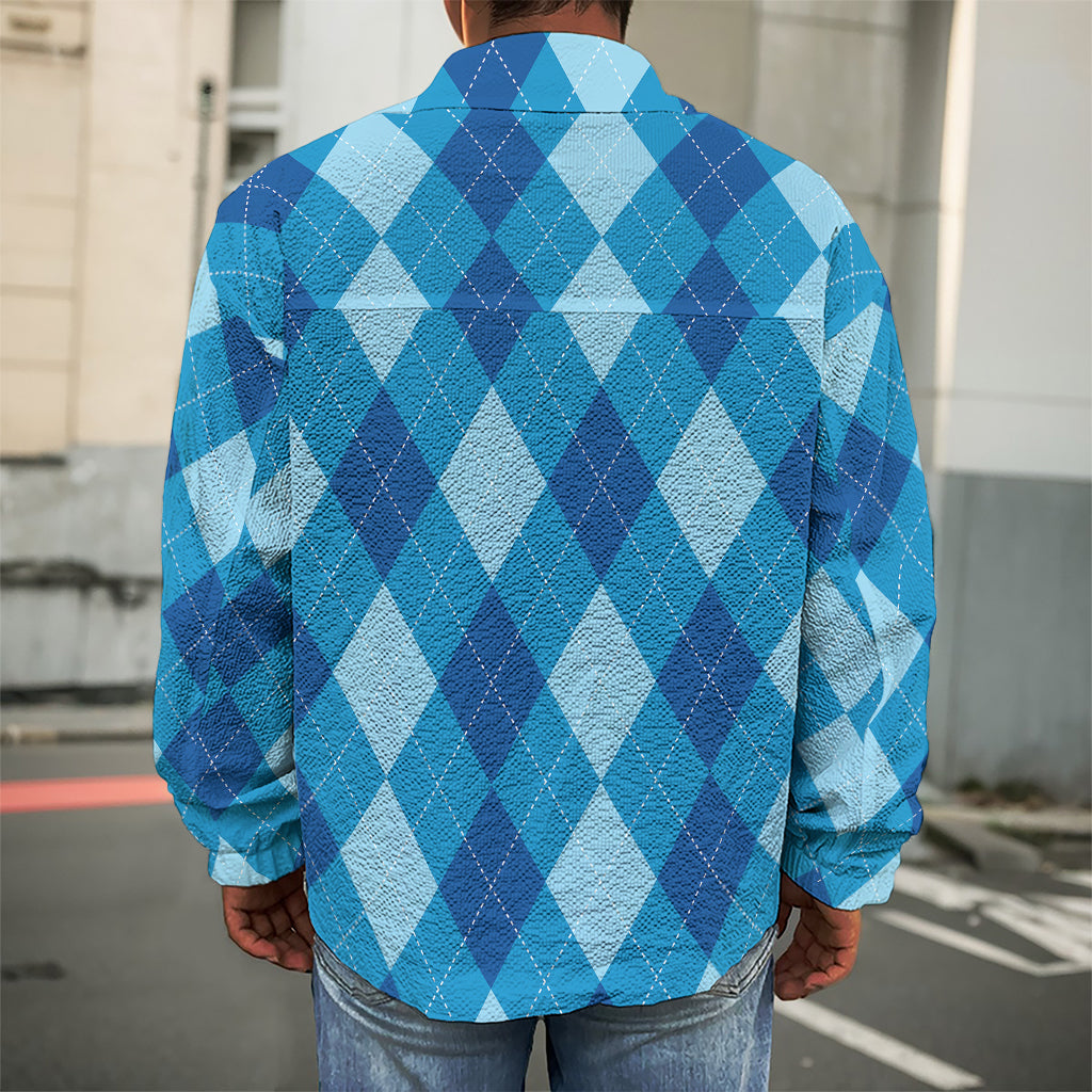 Blue Argyle Pattern Print Men's Shirt Jacket