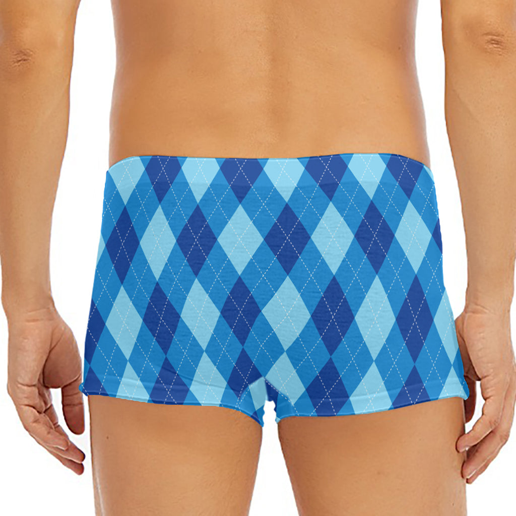 Blue Argyle Pattern Print Men's Short Boxer Briefs