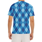 Blue Argyle Pattern Print Men's Short Sleeve Rash Guard