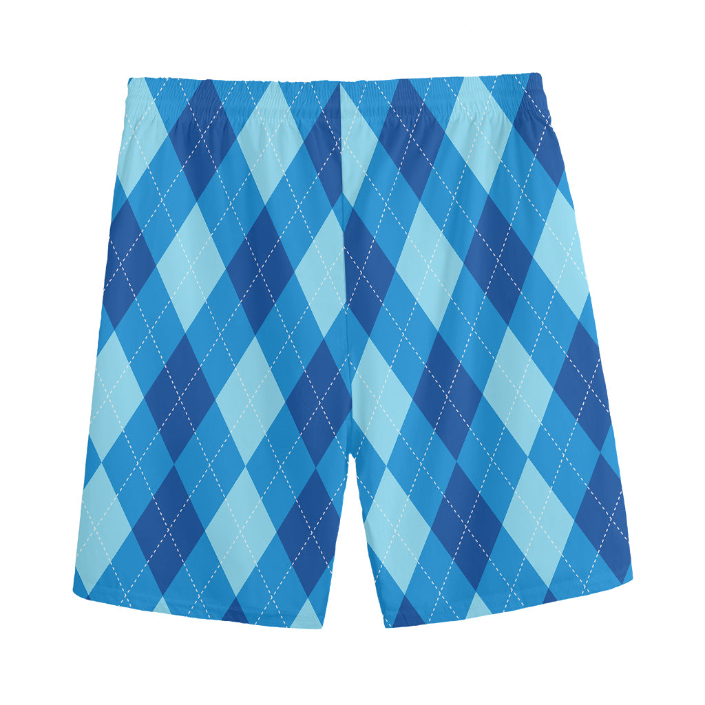 Blue Argyle Pattern Print Men's Sports Shorts