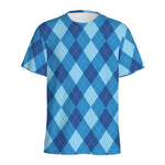 Blue Argyle Pattern Print Men's Sports T-Shirt