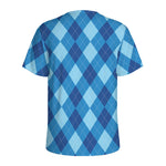 Blue Argyle Pattern Print Men's Sports T-Shirt