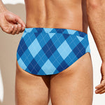 Blue Argyle Pattern Print Men's Swim Briefs