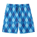 Blue Argyle Pattern Print Men's Swim Trunks