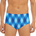 Blue Argyle Pattern Print Men's Triangle Swim Briefs