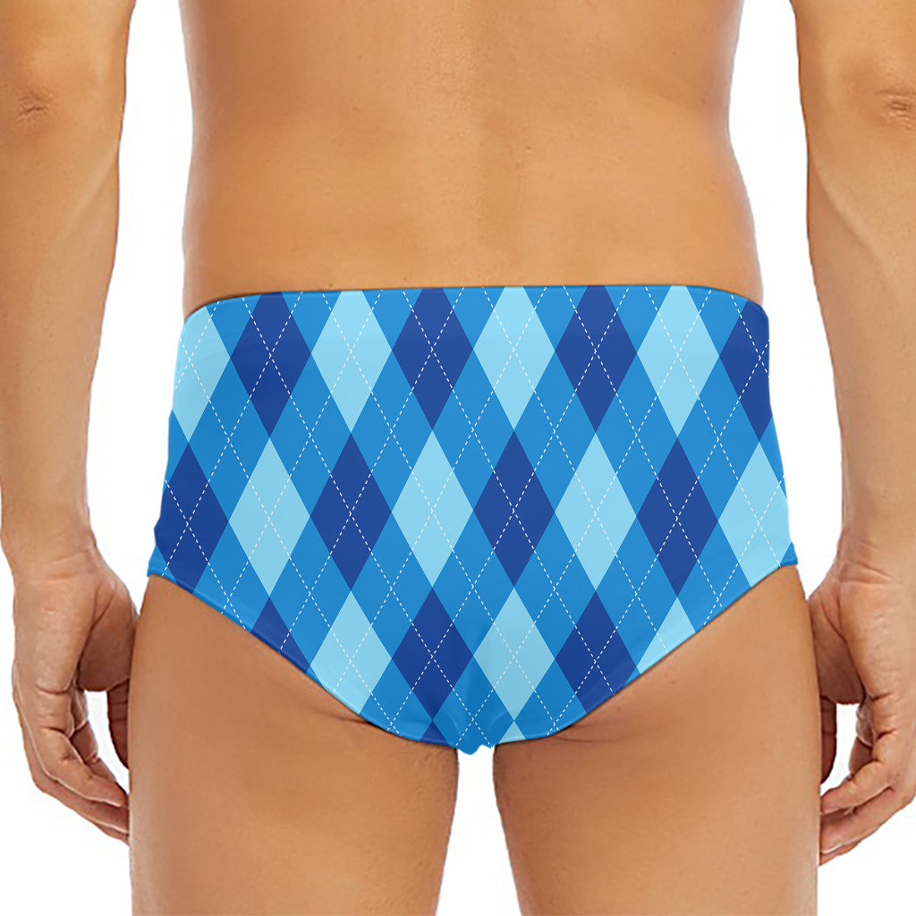 Blue Argyle Pattern Print Men's Triangle Swim Briefs