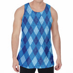 Blue Argyle Pattern Print Men's Velvet Tank Top