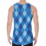 Blue Argyle Pattern Print Men's Velvet Tank Top