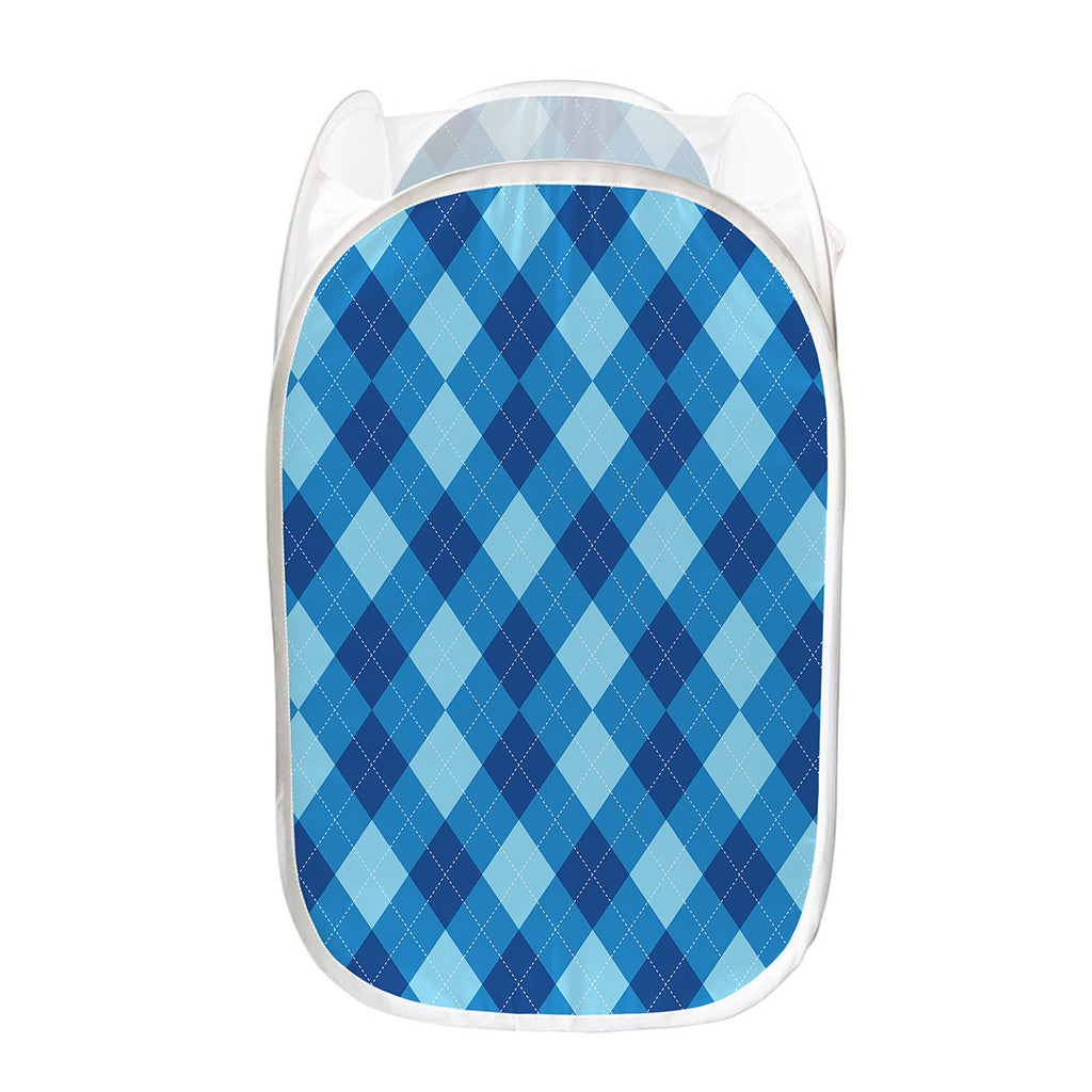 Blue Argyle Pattern Print Mesh Laundry Hamper