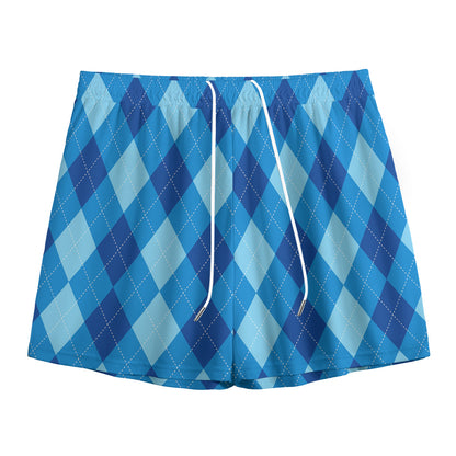 Blue Argyle Pattern Print Mesh Shorts