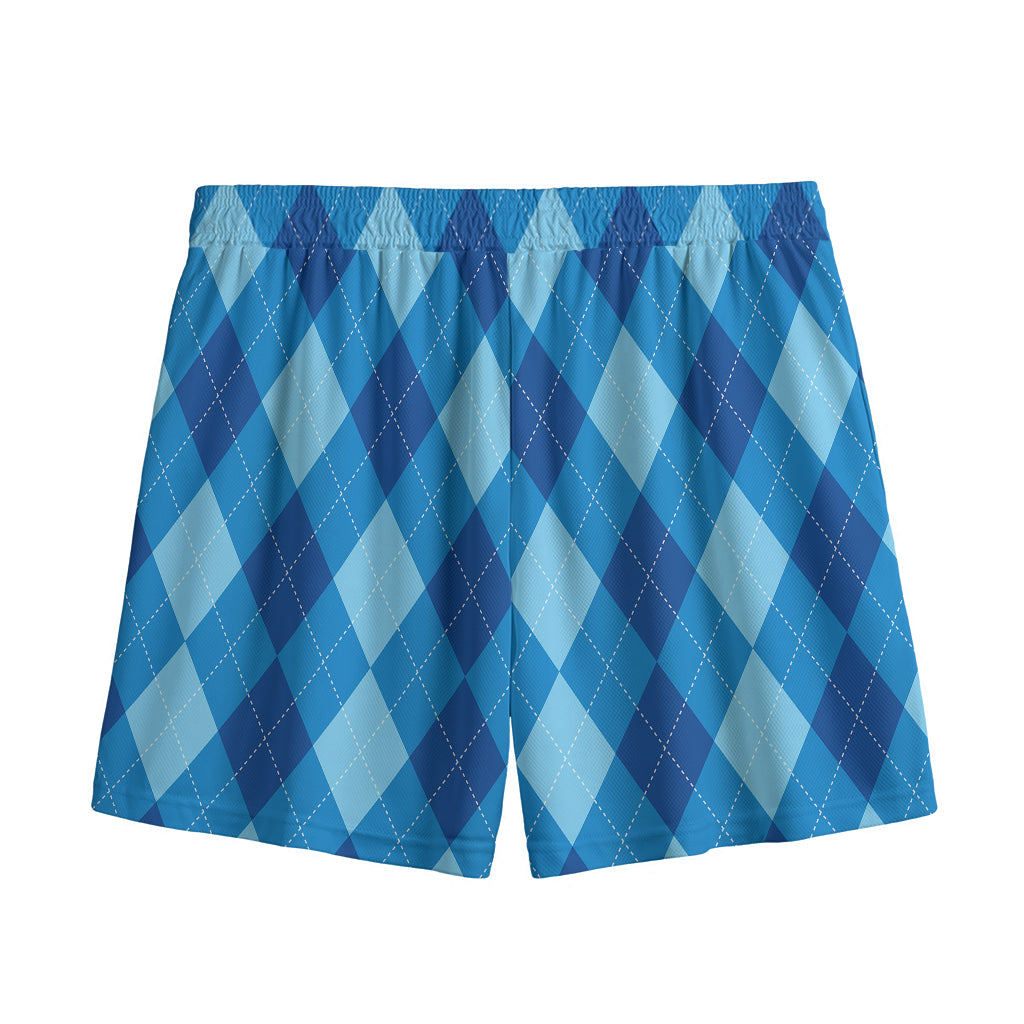 Blue Argyle Pattern Print Mesh Shorts