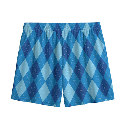 Blue Argyle Pattern Print Mesh Shorts