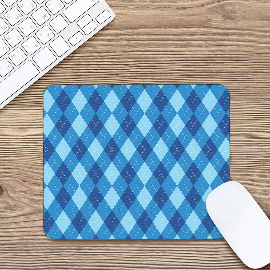 Blue Argyle Pattern Print Mouse Pad