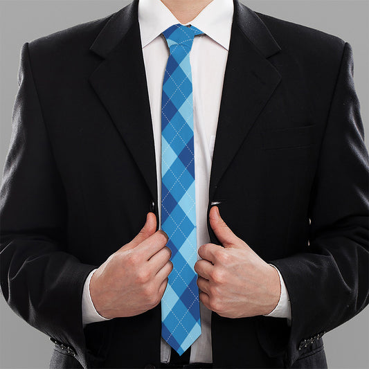Blue Argyle Pattern Print Necktie