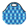 Blue Argyle Pattern Print Neoprene Lunch Bag