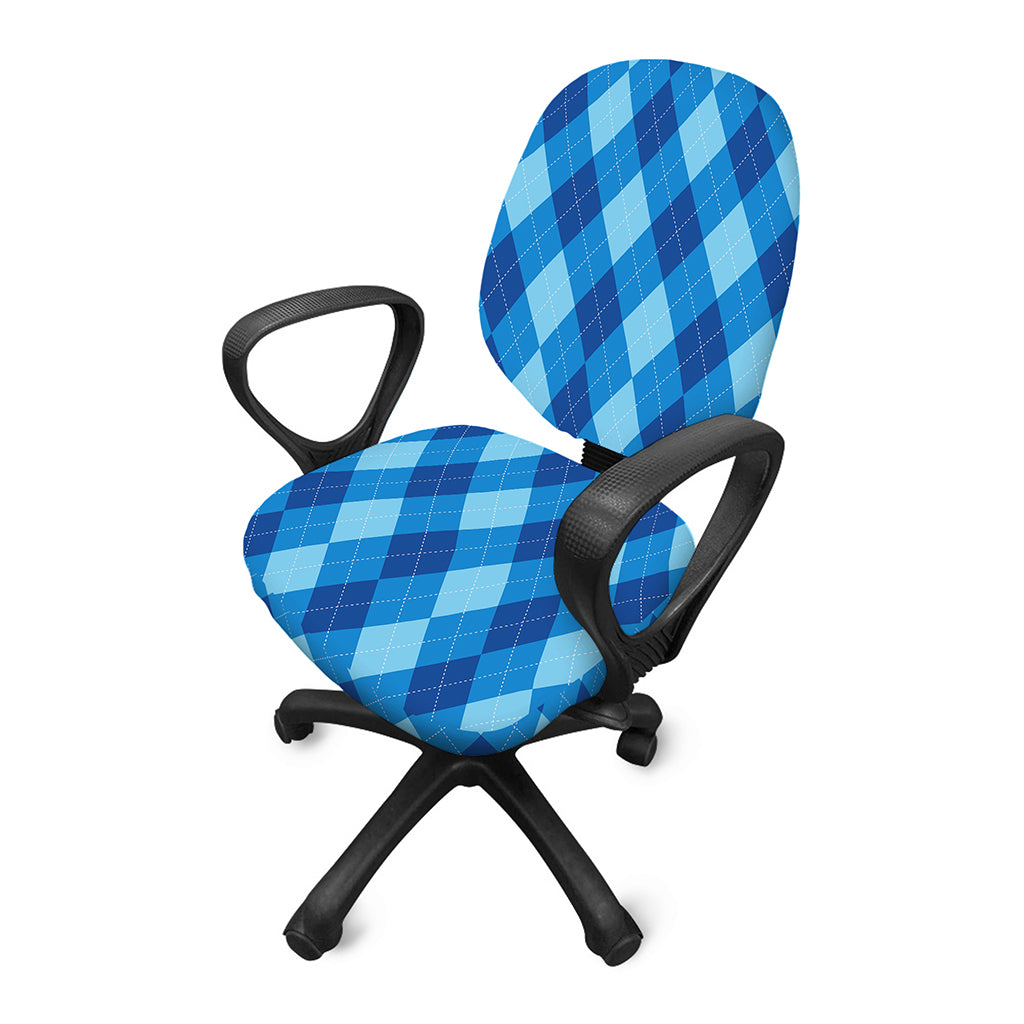 Blue Argyle Pattern Print Office Chair Cover