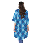 Blue Argyle Pattern Print Open Front Beach Cover Up