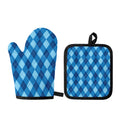 Blue Argyle Pattern Print Oven Mitt And Pot Holder Set