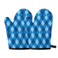 Blue Argyle Pattern Print Oven Mitts