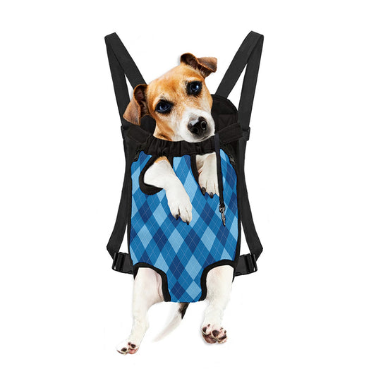 Blue Argyle Pattern Print Pet Carrier Backpack