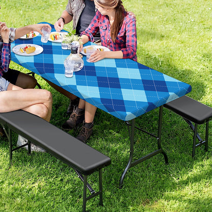 Blue Argyle Pattern Print Picnic Table Cover